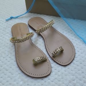 NIB Trina Turk Oasis Metallic Rhinestone Gold Sandals